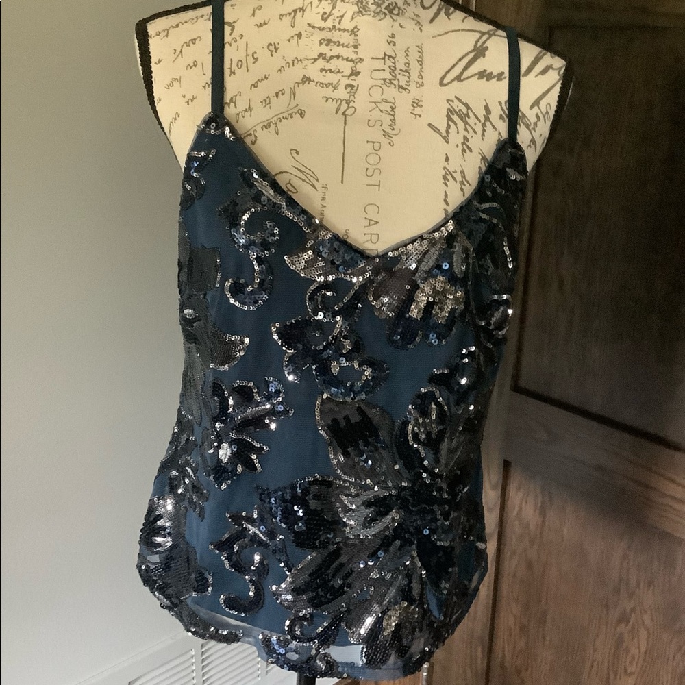 Navy sequined spaghetti strapped blouse